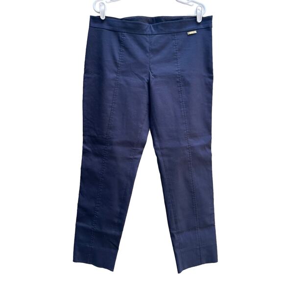 Tory Burch Navy Blue Ankle Pants Side Zip Cotton Blend Women's Size 12 - Picture 1 of 6